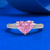 wholesale S925 Sterling Silver Imported Cherry Pink 7*9mm Heart-shaped Ring for Women, Famous Socialite Style Daily Fashion-R1258 Pink Diamond Heart-Shaped Ring  Size 8