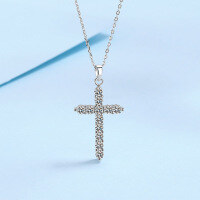 wholesale PT950 Gold Plated 925 Sterling Silver Cross Pendant Necklace for Women with Moissanite, Factory Direct Wholesale in Stock-36 points Moissanite 925 silver