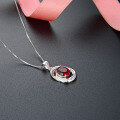 wholesale S925 Silver Alloy Ellipse Red Zircon Necklace Accessory Fashion Women Collarbone Chain Pendant Korean Style-0-1