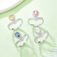 wholesale S925 silver crown teardrop V-shaped ring with GRA certificate, 1ct colored moissanite ring for women as a gift-Blue Moissanite Ring  US 10