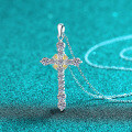 S925 Sterling Silver Full Moissanite Women's Cross Pendant Necklace, Fashionable and Versatile-0-0