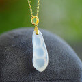 wholesale 925 silver gold-plated certified ice white chalcedony lucky bean pendant with jasper buckle inlaid jade agate necklace gift-0-1