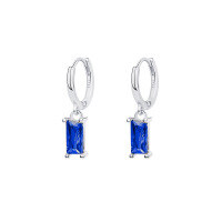 wholesale S925 Sterling Silver Light Luxury Geometric Square Earrings With Colorful Zircon, Women's Fashion European And American Hoop Ear Accessories, Versatile And Exquisite Hand Jewelry Cross-border-E2268E-White Gold/Blue Zirconium 925 Silver