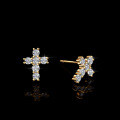 Sterling Silver Geometric Cross Moissanite Stud Earrings, Exquisite Craftsmanship for Export-0-0