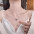 wholesale S925 Sterling Silver Black Enamel Checkerboard Pattern Slim Waist Tassel Necklace Korean Version Trendy Light Luxury Internet-Famous Necklace-0-0