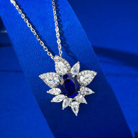 wholesale 18K Gold Jewelry Live Stream Elegant 2-Carat Pigeon Blood Red Luxuriously Set with Full Diamonds Fashionable and Versatile Skin-Brightening Cross-Border Style-N268 Blue Diamond Necklace>925 Silver