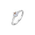 wholesale S925 Sterling Silver Couple Rings with Moonstone and Zircon, Featuring an Elegant Intertwined Line Design-0-4