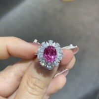 wholesale [925 Gold Plated Cultured Powder Blue Sapphire Ring for Women, Oval 8*10mm 3-Carat Gemstone for Xiaohongshu Douyin Live New Product]-Cultivated Pink Sapphire 3ct US size 7