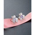 wholesale 925 Sterling Silver Diamond-Studded Clover Earrings for Women, Small and Chic Floral Ear Studs with a Sophisticated Korean-Japanese Style-0-1