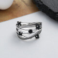 wholesale S925 Sterling Silver Creative Wide Geometric Multi-Layer Irregular Black Zircon Inlaid Ring, Ruili Fashion Statement Ring-0-3