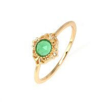 wholesale S925 Silver Plated 14K Gold Green Agate Ring, Chinese Retro Style, Direct from Dunli Jewelry Manufacturer for Wholesale-Natural Green Agate Ring Size 11