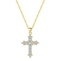 wholesale S925 Sterling Silver Cross Pendant Necklace with Zircon, Unisex Hip-Hop Style, Cold Tone-DY190103-SG-WH 925 silver