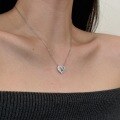 wholesale S925 Sterling Silver Crossed Square Zirconia Heart Pendant Necklace for Women, Minimalist and Chic Collarbone Chain-0-2