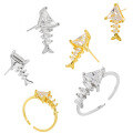 wholesale S925 Sterling Silver New Diamond Fish Bone Ring for Women, High-End Sense, Small and Original, Ins Light Luxury Temperament Silver Jewelry Set-0-1