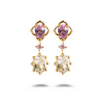 wholesale S925 Silver Plated 14K Gold Pink Amethyst White Topaz Pink Zircon Earrings, Japanese Fresh and Sweet Style-Pink Amethyst + White Topaz + Pink Zircon Earrings 925 Silver