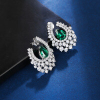 wholesale S925 Sterling Silver Christmas New Heavy Work Exquisite Ice Crystal Flower Ear Studs, Luxurious Style Ear Drops with a High-End Feel-Emerald earrings