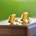 wholesale Gold-plated 925 Sterling Silver with Cold Enamel Inlaid Hetian Jade Square Stud Earrings for Women-0-1
