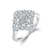 wholesale 925 Silver Cross Border Europe and America Personality Four-Leaf Clover Zircon Ring for Women, Niche Design, High-End Feel-Platinum US size 6#