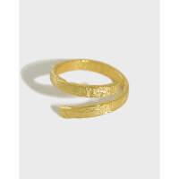 wholesale S925 Sterling Silver Women's Ring with Korean Style Double-Layer Gold Plating, Irregular Concave-Convex Surface, and Gold/Silver Foil Paper Texture-18K Gold [No. 13/Adjustable] Opening adjustable