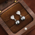 wholesale S925 Sterling Silver French Pearl Earrings for Women, Small and Exquisite Grey Shell Pearl Studs with High-End Design Sense Jewelry-0-1