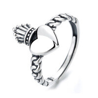 wholesale S925 Sterling Silver Korean Japanese Style Chain Love Crown Ring Creative Unique Fashion Versatile Index Finger Ring for Women-194J/approx. 2.3g Opening adjustable