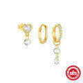 wholesale S925 Sterling Silver Marquise Teardrop Diamond-Encrusted Halo Earrings with Detachable Drop Ear Cuff Set-0-7