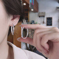 wholesale S925 Silver Fashion OL Korean Japanese Diamond Cut Ellipse Large Hoop Minimalist Style Earrings Ear Clips-0-3