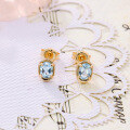 wholesale S925 silver plated with 14k gold, Dunli Jewelry manufacturer wholesale French sky blue topaz ear studs-0-2