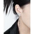 wholesale S925 Metal Korean Version Small Niche Personality Temperament Advanced Sense Long Fringe Double Flower Inlaid Zircon Earrings for Women-0-2