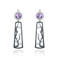 wholesale S925 Sterling Silver Designer Natural Amethyst Earrings, Winter Plum Blossom Colored Gemstone Ear Drops-0-0