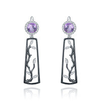 wholesale S925 Sterling Silver Designer Natural Amethyst Earrings, Winter Plum Blossom Colored Gemstone Ear Drops-Natural amethyst earrings