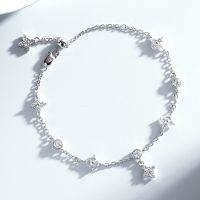 Sterling Silver Adjustable Star Square Full Zirconia Push-Pull Bracelet-Silver - SL051  925 Silver