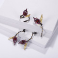 wholesale S925 Sterling Silver Designer High-End Floral Earrings, Natural Style Design with Natural Garnet Stud Earrings-0-1