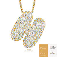 925 Silver Gold-Plated Letter Pendant Choker Necklace for Women-The letter H (including GRA certificate)