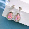 wholesale 925 Silver Elegant and Fresh Pear-Shaped Pink Diamond 4*7mm Earrings, Simple Luxury Stud Earrings-0-1