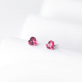 wholesale S925 silver minimalist Korean-style small heart-shaped red diamond earrings for women, M00578-0-1