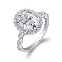 S925 Silver Exaggerated Moissanite Custom Ring for Women-R15324 Moissanite 8*12mm + 34 beads  US size 9 / Hong Kong size 19