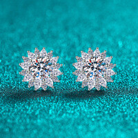 S925 Sterling Silver Moissanite Sunflower Stud Earrings, Elegant and Versatile.-6.5mm zircon  925 silver
