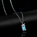 Sterling Silver Natural Blue Topaz Moissanite Necklace Pendant, 1ct Emerald Cut-0-1