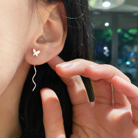 wholesale S925 Sterling Silver Fresh and Sweet Ins Style Small and Unique Design Exquisite Butterfly Wave Ear Thread M06706-S925 silver pair 925 silver
