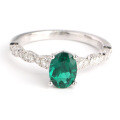 wholesale S925 Sterling Silver Gold Plated, 6*8mm Lab-Grown Zambian Emerald Oval-Cut Ring, Xiaohongshu Same Style-0-5