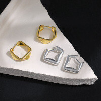 wholesale S925 sterling silver geometric irregular ear clips for women, minimalist style,ins versatile silver earrings-EA827/18K gold 925 silver