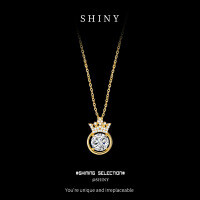 S925 Sterling Silver Crown Pendant Necklace with Moissanite-S925 sterling silver, 22K gold, and a 1-carat moissanite.