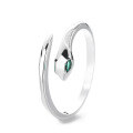 wholesale S925 Sterling Silver Fashion Minimalist Serpent Inlaid with Green Zircon Stone Cold Style Niche Design Openable Ring for Women-0-4
