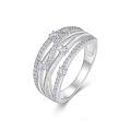 925 Sterling Silver Moissanite Dream-Weave Ring Irregular Geometric Line Hollow Crossover-0-3