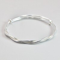wholesale 999 Sterling Silver Handmade Plain Silver Moebius Ring Intertwined Bracelet for Women Youth Style Solid Push-Pull Pure Silver Bangle for Men-Plain white one (1000174) 925 silver