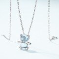 wholesale S925 Sterling Silver New Cute Cartoon Bear Pendant Choker Necklace with Natural Topaz for Women-0-2