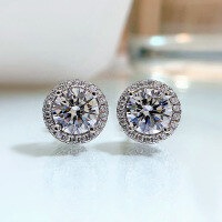 wholesale Metal material first, ZHUO ZHI FAN Jewelry Newin-E136 Round Diamond Earrings 925 Silver