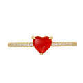 wholesale S925 Silver Plated 14K Gold French Minimalist Vintage Style Red Heart-Shaped White Zircon Ring-0-4