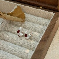 wholesale S925 Sterling Silver with Stone Inlay and Splice Design Korean Style Minimalist Ear Clasp for Women, Small and Fashionable, High-End Feeling Earrings-Sterling silver